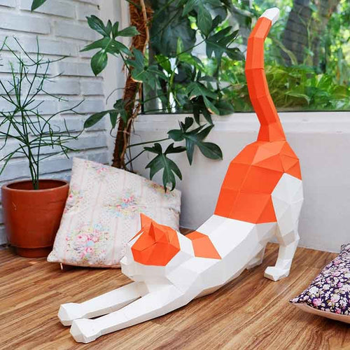 Stretching Cat 3D Paper Model - PAPERCRAFT WORLD